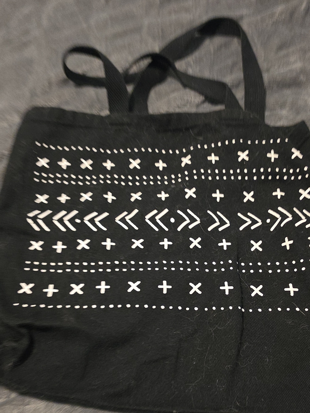 Black Canvas Tote with White Geometric Print - Unbranded